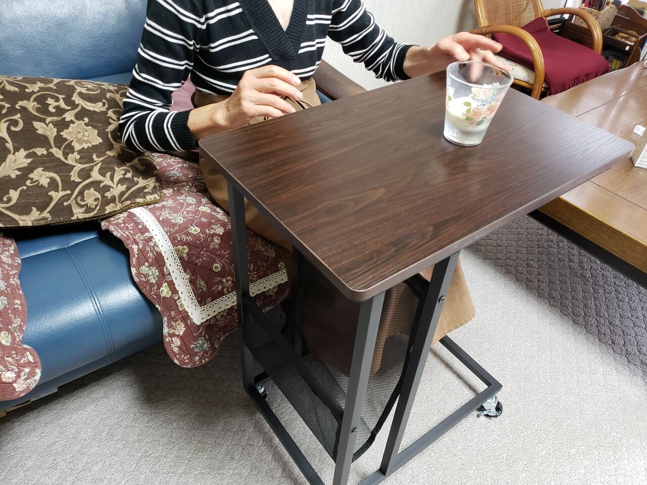 コーヒーテーブル/サイドテーブルコ字型サイドテーブル 広天板 ソファ ...